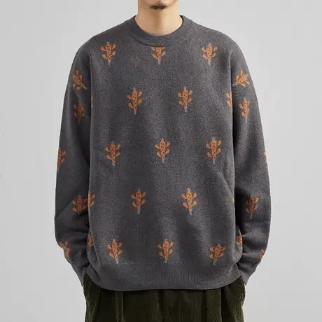 奕飏男装秋冬季情侣加厚圆领韩版毛衣男士针织打底衫上衣宽松外套商品大图