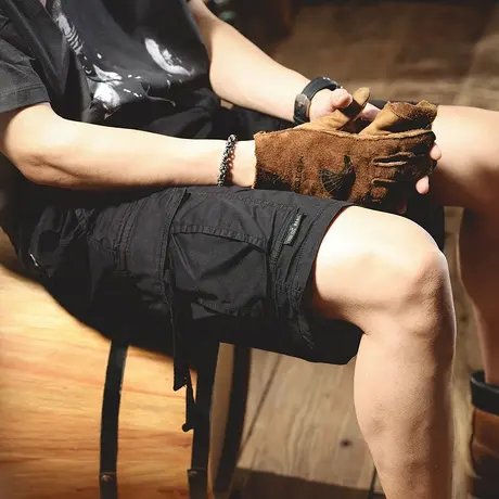 夏季男士宽松直筒工装短裤多口袋黑色中裤户外五分裤休闲短裤大码商品大图