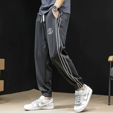 秋季三条杠运动裤男2023新款束脚潮牌休闲裤子男士卫裤宽松大码商品大图