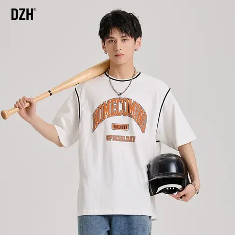 男士发泡印花t恤男短袖夏季薄款纯棉美式潮牌半袖上衣篮球白t宽松图片