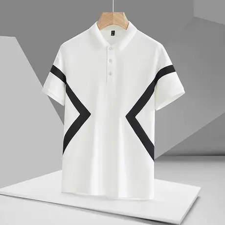 夏季保罗polo衫翻领潮流短袖t恤男撞色冰丝休闲衣服有领半袖衬衫商品大图