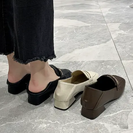 英伦风小皮鞋秋款单鞋2023秋季新款粗跟秋鞋中跟乐福鞋子百搭女鞋商品大图