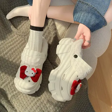 eva厚底洞洞鞋女2023新款秋冬黑色外穿拖鞋卡通可爱防滑保暖棉拖商品大图