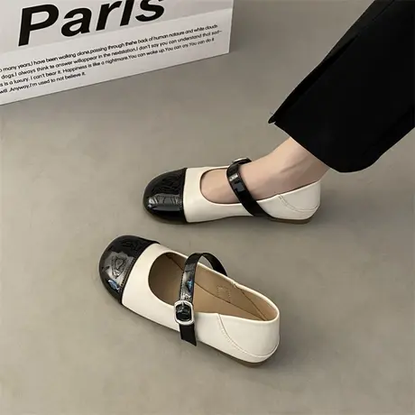 单鞋女温柔晚晚鞋平底玛丽珍女鞋子2023年新款夏季复古浅口小皮鞋商品大图