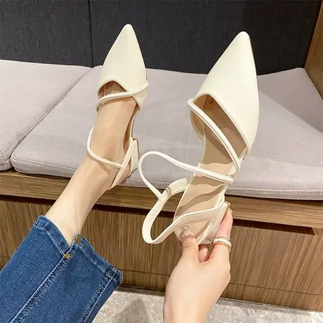 尖头高跟鞋女夏季2023年新款法式仙女风包头凉鞋时尚气质粗跟单鞋商品大图