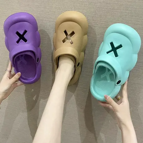 外穿洞洞鞋女2023夏季新款踩屎感厚底防滑时尚休闲沙滩包头凉拖鞋商品大图