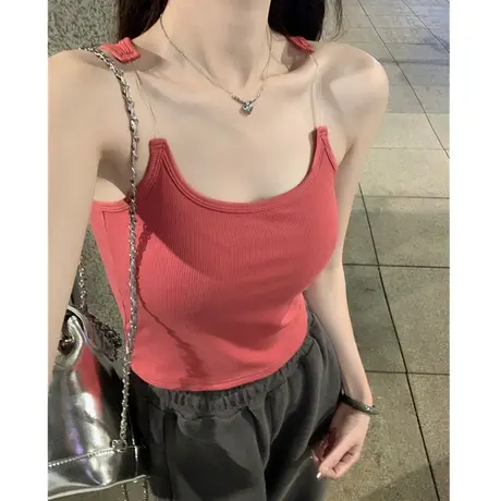 透明隐形肩带吊带背心女内搭夏季带胸垫一体内衣短款打底上衣外穿图片