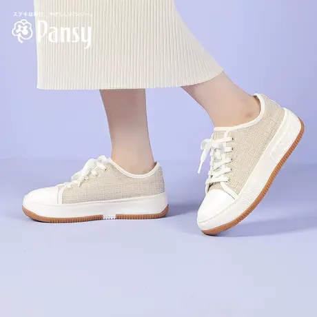 Pansy日本鞋子女新款休闲帆布鞋板鞋软底轻便厚底增高单鞋秋冬款图片