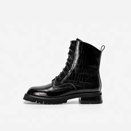 Nine West/玖熙2023年秋冬新款马丁靴女方头牛皮系带厚底复古短靴图片