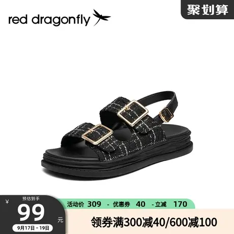 红蜻蜓凉鞋女夏季厚底外穿千鸟格休闲小香风凉鞋WTK22061商品大图