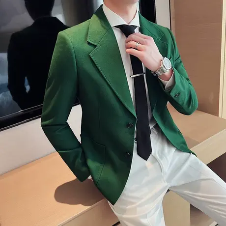 男士高级感穿搭修身商务气质两粒扣单西上衣潮流痞帅休闲西服外套图片