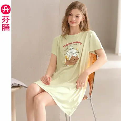 芬腾女睡裙夏季薄款短袖睡衣裙可爱少女大码凉感夏天家居服连衣裙图片