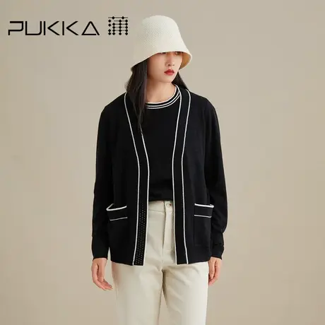 蒲PUKKA 针织开衫女秋装新品宽松小香风撞色长袖披肩外搭图片