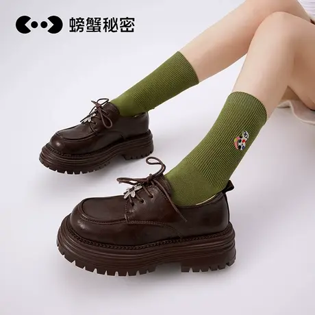 螃蟹秘密袜子女ins潮韩系小腿袜可爱棉运动长袜中筒袜配小皮鞋2双商品大图