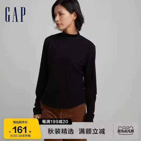 【女友T】Gap女装秋季2023新款磨毛半高领长袖T恤793896宽松上衣图片