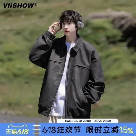 VIISHOW美式复古棕色翻领皮衣外套男美拉德高级感麂皮绒情侣夹克商品大图