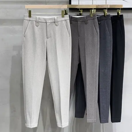 色织秋冬保暖毛呢西裤男轻商务休闲长裤韩版磨毛加厚直筒小脚男裤商品大图