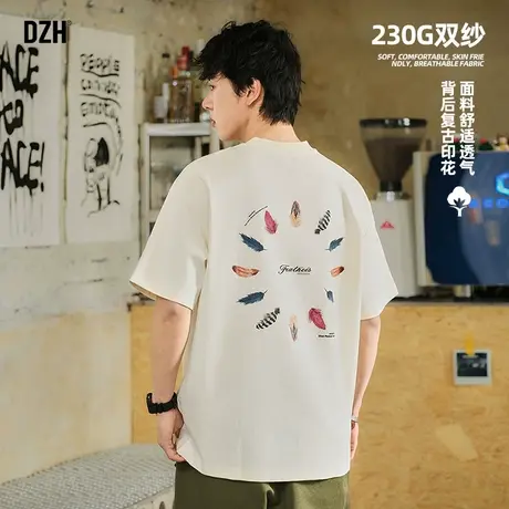 男士复古印花t恤男短袖夏季宽松圆领上衣2025新款衣服男款体恤衫商品大图
