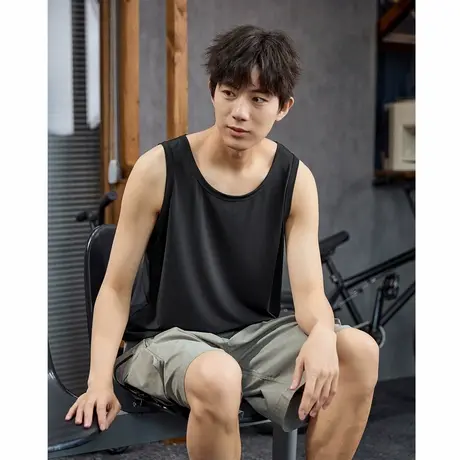 唐狮春夏新款男背心宽松坎肩无袖T恤运动汗衫透气网眼上衣潮商品大图