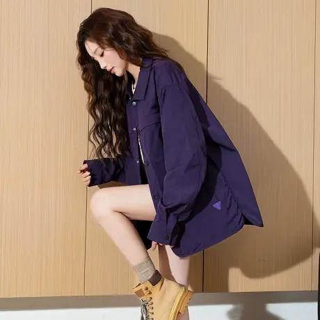 唐狮新款女2025春季翻领净色长袖外套简约韩版慵懒风百搭上衣yc商品大图