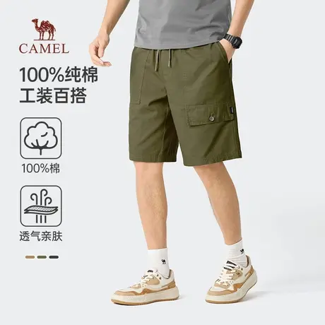 骆驼男装纯棉工装短裤男士2025新款夏季薄款透气直筒宽松五分短裤商品大图