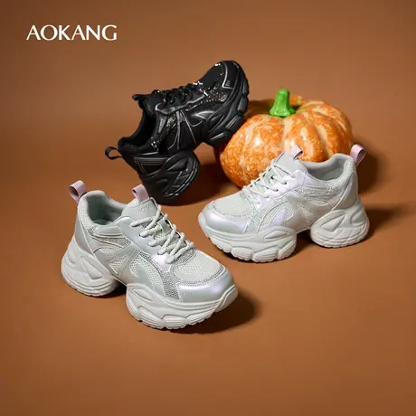 奥康 女鞋2025秋季老爹鞋拼接网面渐变潮流增高运动鞋门店发货图片