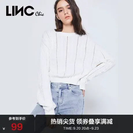 LINCCHIC金羽杰针织衫复古镂空圆领长袖针织衫女上衣2011117图片