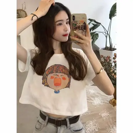 美式辣妹装复古小个子短袖t恤女2025修身显瘦短款上衣夏季新款潮商品大图