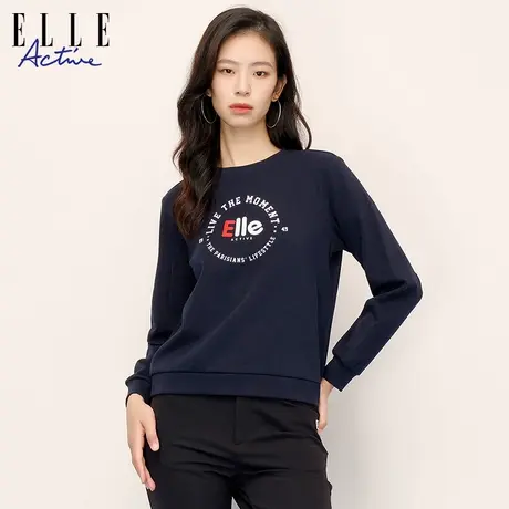 【花花推荐】ELLE Active印花正肩卫衣女百搭休闲运动长袖上衣商品大图