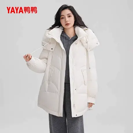 鸭鸭羽绒服女2025冬季新品中长款时尚百搭连帽加厚鸭绒保暖外套X商品大图