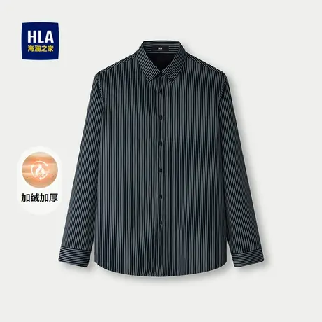 HLA/海澜之家保暖长袖衬衫25秋冬新款条纹扣领尖领加绒加厚衬衣男图片