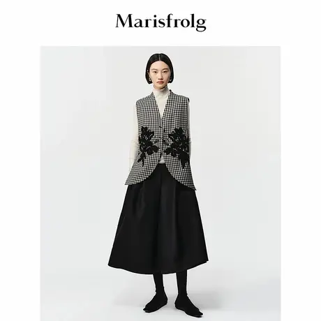【90白鹅绒】Marisfrolg玛丝菲尔2025新款时尚格纹刺绣保暖棉马甲图片