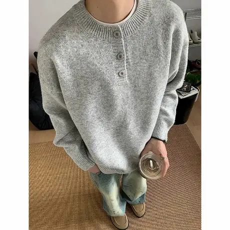 灰色美式亨利领毛衣男款早秋高级感慵懒风打底针织衫cleanfit内搭商品大图