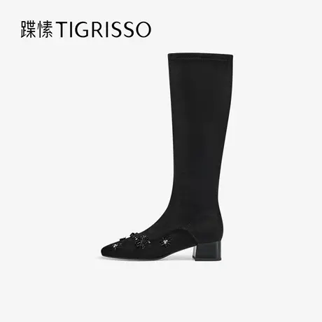 蹀愫2025年冬季新款羊绒弹力瘦瘦靴方头粗跟高筒靴长靴TA65712-13商品大图