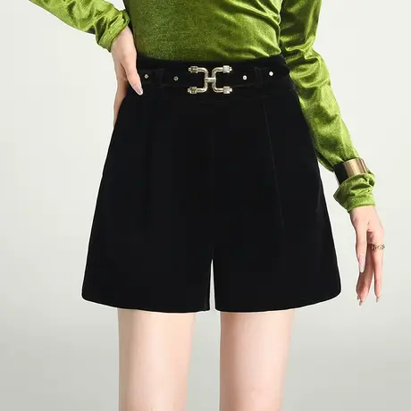 韩版金丝绒短裤女秋冬厚款高腰宽松a字阔腿裤2023新款百搭休闲裤图片