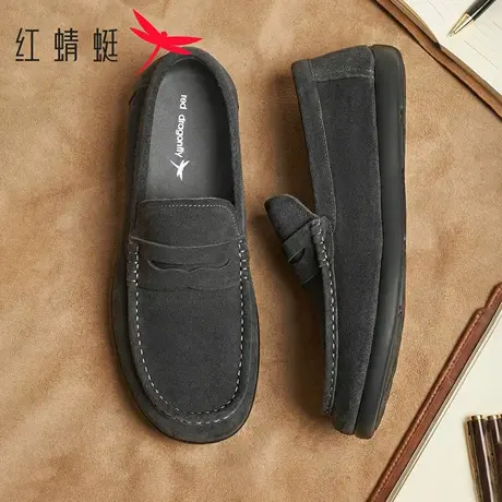 红蜻蜓男鞋2026春季新款休闲反绒皮乐福鞋男一脚蹬舒适软底豆豆鞋商品大图