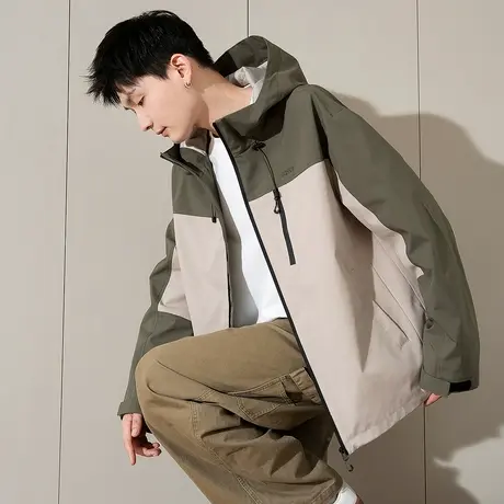 唐狮春新款男外套拼接连帽工装外套运动春秋男士夹克潮流TM图片