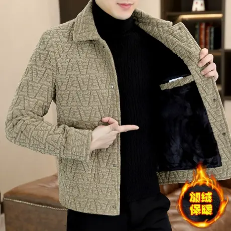 冬季男士加绒加厚翻领夹克高级感潮牌男装痞帅气短款呢子风衣外套商品大图