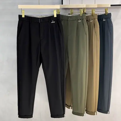 秋冬丝光抗皱坠感小西裤男士长裤韩版松紧腰直筒9九分休闲裤子男商品大图