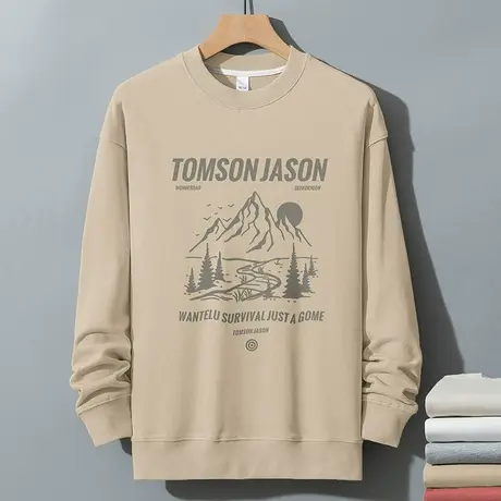 350g美式重磅卫衣男秋冬款摇粒绒保暖宽松无帽长袖t恤圆领打底衫图片