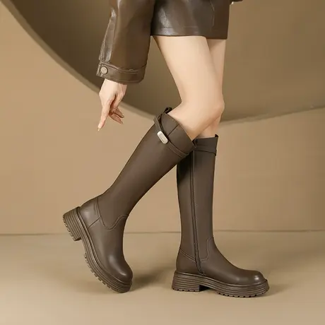 骑士靴女2023新款秋冬季女靴时尚英伦风加绒粗跟厚底不过膝长筒靴商品大图