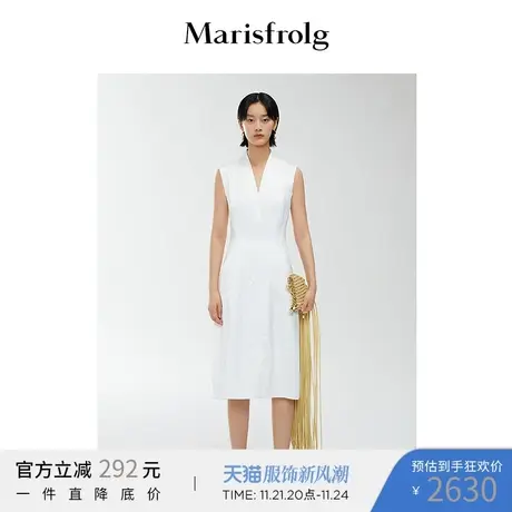 【意大利进口面料】玛丝菲尔春季新款V领无袖肌理感垂坠连衣裙商品大图