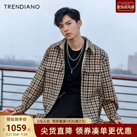 TRENDIANO绵羊毛时尚格子夹克春季新款开衫休闲微廓外套潮牌上衣商品大图