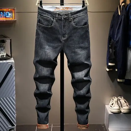 黑灰色牛仔裤男春秋季2021新款潮牌韩版高端修身男士小脚长裤子男商品大图