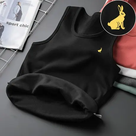 黑色背心男秋冬季内穿加绒加厚运动坎肩无袖t恤保暖打底马甲跨栏商品大图