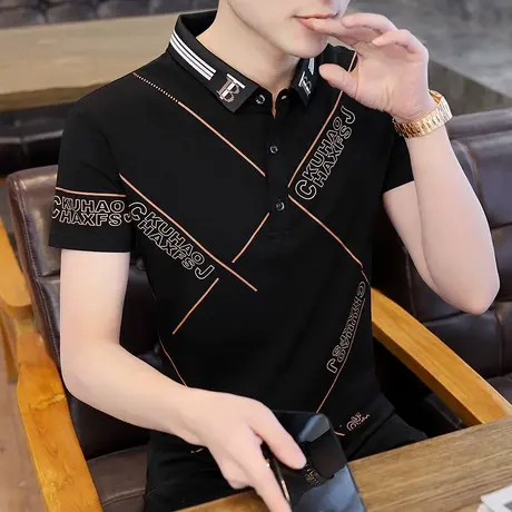 冰丝短袖t恤男士夏季新款高端体恤翻领polo衫带领冰感上衣服夏装图片