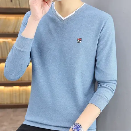 秋装韩版v领长袖t恤男士卫衣2023秋季新款春秋衣服打底衫潮牌ins商品大图