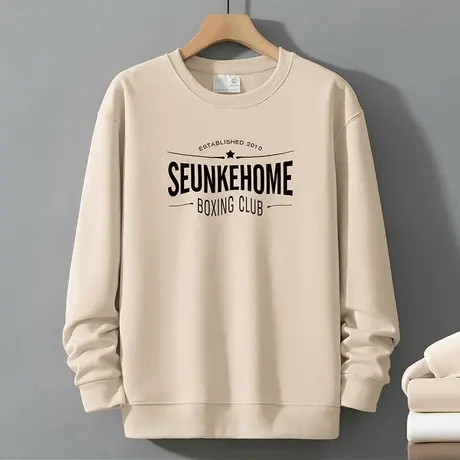 320g重磅圆领卫衣男春秋款潮流百搭秋冬加绒加厚保暖无帽长袖t恤商品大图