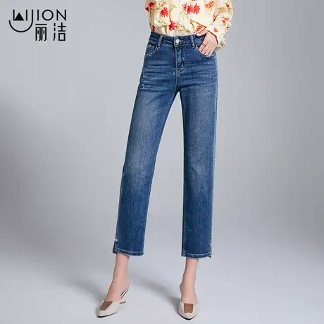 丽洁女裤直筒牛仔裤女2023年春秋新款高腰显瘦九分裤小个子烟管裤商品大图
