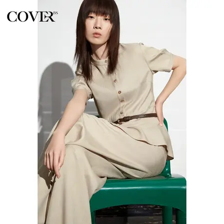 COVER夏季垂坠三醋酸立领不对称衬衫图片